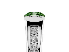 Fancy Green Cushion Cut Diamond Bezel-Set Solitaire Ring Set in Silver with Channel-Set Band