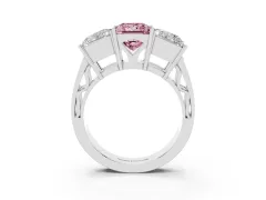 Fancy Pink Princess Cut Diamond Three-Stone Ring Set in Silver with Textured Band