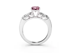 Fancy Pink Radiant Cut Diamond Five-Stone Prong Set Ring Set in Silver with Classic Band