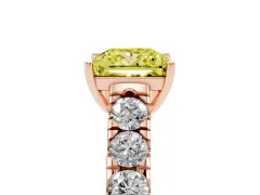 Fancy Yellow Princess Cut Diamond Solitaire Ring Set in Rose gold with Cut-Down Micro Pavé Band and Prong Setting