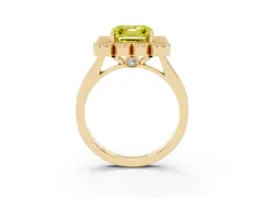 Fancy Yellow Asscher Cut Diamond Cluster Halo Ring Set in Yellow gold with Milgrain Bezel Accents and Plain Band