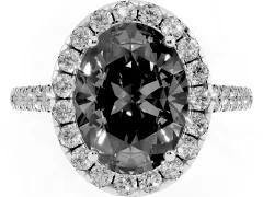 Fancy Black Oval Cut Diamond Halo Pavé Engagement Ring Set in White gold with Prong Setting
