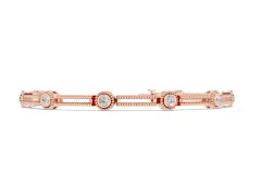 Round Diamond Bezel-Set Rope Chain Bracelet Set in Rose gold