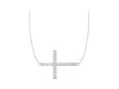 Pavé Round Diamond Cross Pendant Set in White gold with Prong-Set Arms