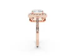 Radiant Cut Diamond Halo Ring Set in Rose gold with Accent-Lined Split Shank and Prong Setting
