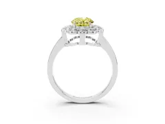 Fancy Yellow Oval Cut Diamond Halo Cluster Engagement Ring Set in White gold with Solitaire Band and Prong Setting