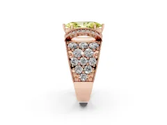 Fancy Yellow Marquise Cut Diamond Milgrain Halo Pavé Engagement Ring Set in Rose gold with Prong Setting