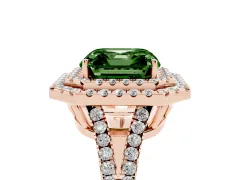 Fancy Green Asscher Cut Diamond Double Halo Ring Set in Rose gold with Pavé Band