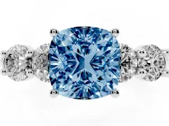 Fancy Blue Cushion Cut Diamond Five-Stone Prong Set Ring Set in Platinum with Classic Band