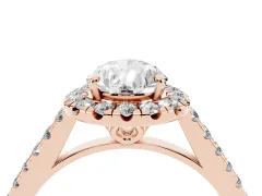 Pear Cut Diamond Pavé Halo Engagement Ring Set in Rose gold with Pavé Band and Prong Setting