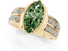 Fancy Green Marquise Cut Diamond Wide Channel Set Band Ring Set in Yellow gold with Bezel Setting