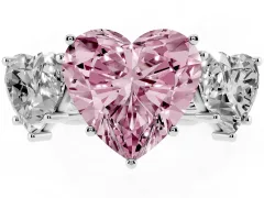 Fancy Pink Heart Cut Diamond Three-Stone Ring Set in Silver with Braided Band