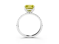 Fancy Yellow Asscher Cut Diamond Solitaire Engagement Ring Set in Silver with Round Pavé Band and Prong Setting
