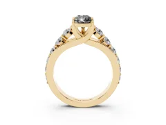 Fancy Black Pear Cut Diamond Pavé Engagement Ring Set in Yellow gold with Prong Setting