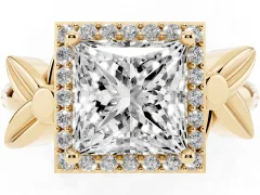 Princess Cut Diamond Halo Floral Band Ring Set in Yellow gold with Prong Setting