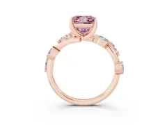 Fancy Pink Princess Cut Diamond Solitaire Ring Set in Rose gold with Twisted Marquise Accent Band