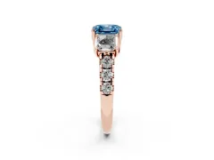 Fancy Blue Asscher Cut Diamond Three-Stone Ring Set in Rose gold with Pavé Band