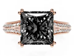 Fancy Black Princess Cut Diamond Split Shank Pavé Engagement Ring Set in Rose gold with Prong-Set Center Stone