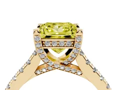 Fancy Yellow Princess Cut Diamond Solitaire Ring Set in Yellow gold with Brilliant Pavé Band and Prong Setting