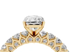 Radiant Cut Diamond Solitaire Ring Set in Yellow gold with Shared Prong Pavé Band