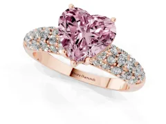 Fancy Pink Heart Cut Diamond Pavé Band Solitaire Ring Set in Rose gold with Close-Set Accent Stones and Prong Setting