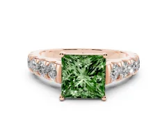 Fancy Green Princess Cut Diamond Solitaire Ring Set in Rose gold with Cut-Down Micro Pavé Band and Prong Setting