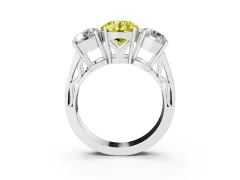 Fancy Yellow Round Cut Diamond Three-Stone Ring Set in Platinum with Textured Band