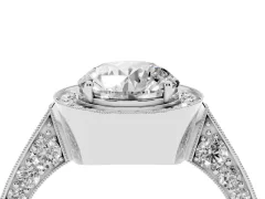 Round Cut Diamond Halo Engagement Ring Set in White gold with Accent Split Shank Band