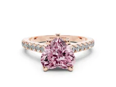 Fancy Pink Heart Cut Diamond Solitaire Ring Set in Rose gold with Brilliant Pavé Band and Prong Setting