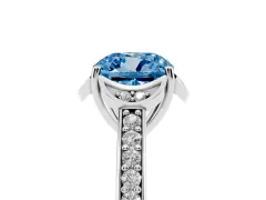 Fancy Blue Cushion Cut Diamond Halo Ring Set in Silver with Channel Set Band and Prong Setting