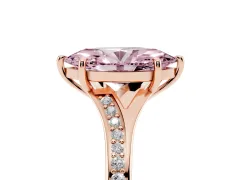Fancy Pink Marquise Cut Diamond Solitaire Ring Set in Rose gold with Pavé Accent Band and Classic Prong Setting