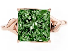 Fancy Green Princess Cut Diamond Solitaire Ring Set in Rose gold with Polished Twist Band