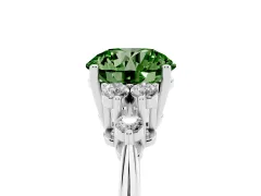 Fancy Green Round Cut Diamond Cluster Ring Set in Platinum with Plain Band and Prong Setting