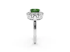 Fancy Green Radiant Cut Diamond Halo Cluster Engagement Ring Set in Silver with Polished Band and Prong Setting