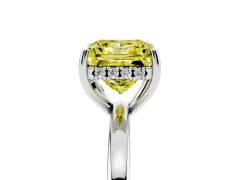 Fancy Yellow Princess Cut Diamond Solitaire Ring Set in Platinum with Plain Band and Prong Setting