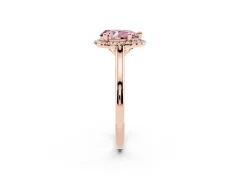 Fancy Pink Pear Cut Diamond Halo Engagement Ring Set in Rose gold with Pavé Band and Rising Shoulders