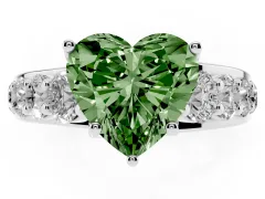 Fancy Green Heart Cut Diamond Pavé Engagement Ring Set in Platinum with Prong Setting