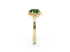Fancy Green Heart Cut Diamond Round Cluster Halo Ring Set in Yellow gold with Solitaire Band and Prong Setting