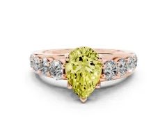 Fancy Yellow Pear Cut Diamond Pavé Engagement Ring Set in Rose gold with Prong Setting