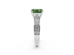 Fancy Green Emerald Cut Diamond Solitaire Ring Set in Silver with Multi-Row Round Pavé Band and Prong Setting