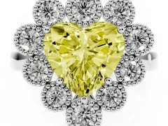 Fancy Yellow Heart Cut Diamond Cluster Halo Ring Set in Silver with Milgrain Bezel Accents and Plain Band