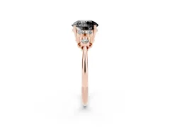 Fancy Black Round Cut Diamond Cluster Ring Set in Rose gold with Plain Band and Prong Setting