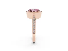Fancy Pink Oval Cut Diamond Halo Engagement Ring Set in Rose gold with Accent Split Shank Band