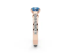 Fancy Blue Cushion Cut Diamond Channel Set Solitaire Engagement Ring Set in Rose gold with Prong Setting