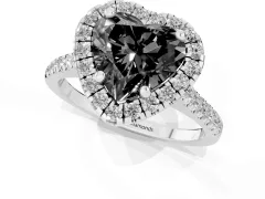 Fancy Black Heart Cut Diamond Cushion Halo Ring Set in White gold with Pavé Band