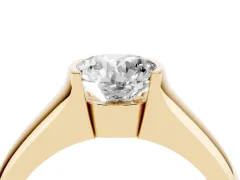 Round Cut Diamond Bezel Solitaire Ring Set in Yellow gold with Wide Band