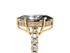Fancy Black Marquise Cut Diamond Solitaire Engagement Ring Set in Yellow gold with Pavé Band and Prong Setting