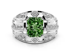 Fancy Green Radiant Cut Diamond Art Deco Ring Set in Platinum with Pavé Split Shank