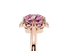 Fancy Pink Cushion Cut Diamond Round Cluster Halo Ring Set in Rose gold with Solitaire Band and Prong Setting