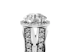 Round Cut Diamond Halo Ring Set in Platinum with Double Pavé Split Shank